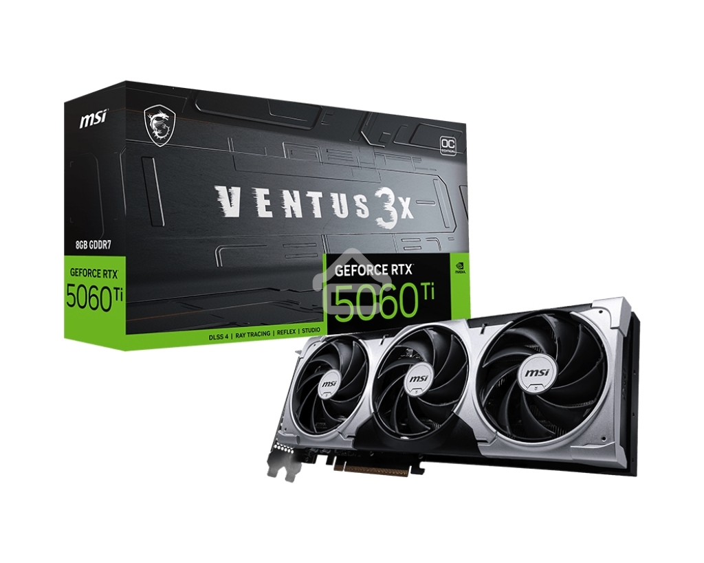 Видеокарта MSI PCI-E 5.0 RTX 5060 Ti 8G VENTUS 3X OC NVIDIA GeForce RTX 5060TI 8Gb 128bit GDDR7 2602/28000 HDMIx1 DPx3 HDCP Ret