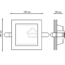 Светильник Glass кв 12W 900lm 3000K 220-240V IP20 монт Ø118х118 160*160*30 с дек стек LED