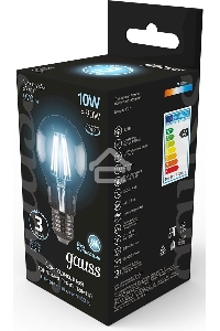 Лампа филам. Gauss 10Вт цок.:E27 шар 220B 4100K св.свеч.бел.ней. A60 (упак.:10шт) (102802210)