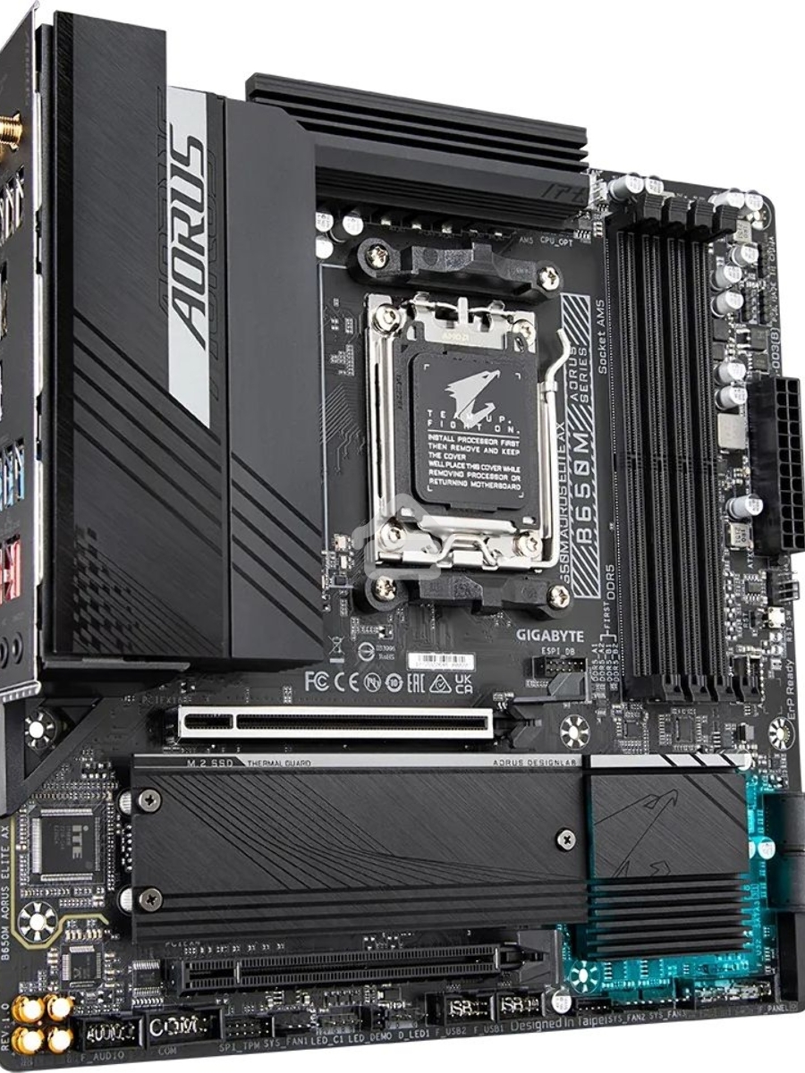 Материнская плата Gigabyte B650M AORUS ELITE AX, AM5, AMD B650, 4xDDR5, 4xSATA, 2xM.2, 1xPCI-E 5.0 x4, 1xPCI-E 4.0 x16, 1xHDMI, 1xDP, 1x 2.5Gb LAN, 4xUSB-A 2.0, 5xUSB-A 3.2 Gen 1, 2xUSB-A 3.2 Gen 2, 1xUSB-C 3.2 Gen 2, 2x3.5 мм, 7.1, Micro-ATX