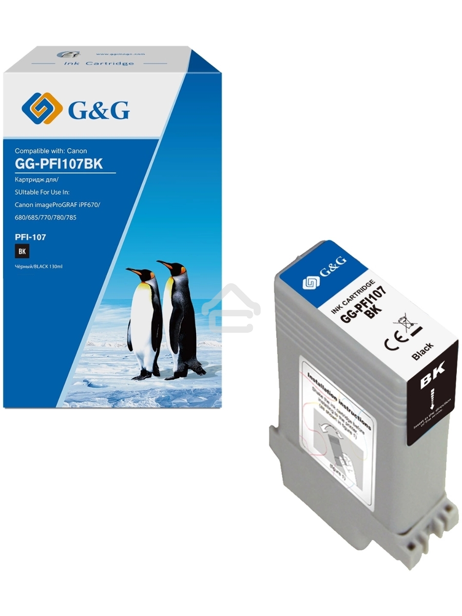 Картридж струйный G&G GG-PFI107BK черный (130мл) для Canon imageProGRAF iPF670/680/685/770/780/785