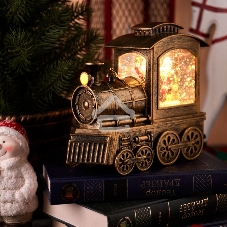 Декоративный фонарь Паровоз с эффектом снегопада и подсветкой