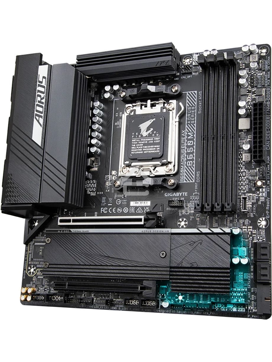 Материнская плата Gigabyte B650M AORUS ELITE AX, AM5, AMD B650, 4xDDR5, 4xSATA, 2xM.2, 1xPCI-E 5.0 x4, 1xPCI-E 4.0 x16, 1xHDMI, 1xDP, 1x 2.5Gb LAN, 4xUSB-A 2.0, 5xUSB-A 3.2 Gen 1, 2xUSB-A 3.2 Gen 2, 1xUSB-C 3.2 Gen 2, 2x3.5 мм, 7.1, Micro-ATX