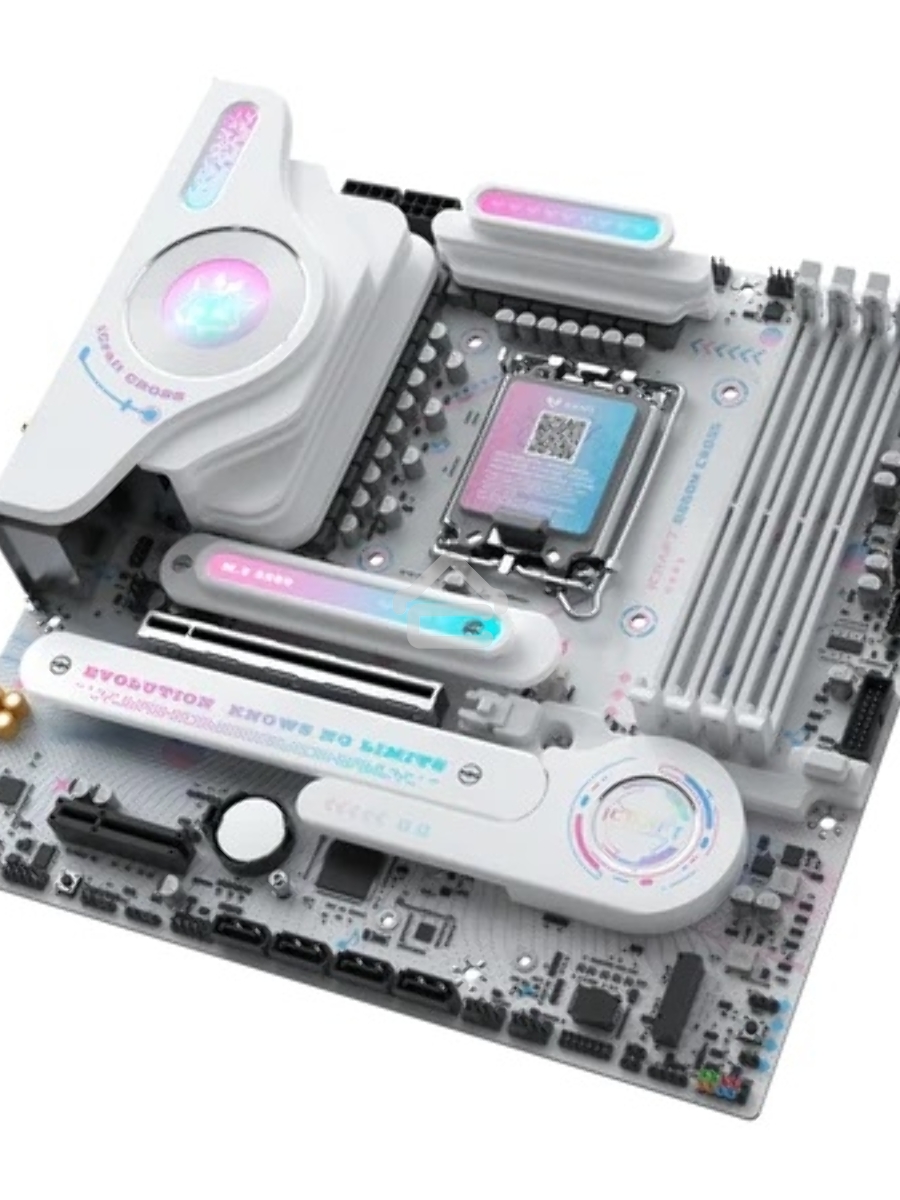 Материнская плата Maxsun MS-iCraft B860M CROSS, LGA1851, Intel B860, 4xDDR5, 4xSATA, 3xM.2, 1xPCIe 5.0 x16, 1xPCIe 4.0 x4, 1xDP, 1xHDMI, 1x5Gb LAN, Wi-Fi 7, Bluetooth 5.4, 1xUSB-C 40Gbps, 8xUSB-A 10Gbps, 1xUSB-C 20Gbps, 5x3.5 мм, 7.1, mATX