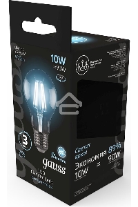 Лампа филам. Gauss 10Вт цок.:E27 шар 220B 4100K св.свеч.бел.ней. A60 (упак.:10шт) (102802210)