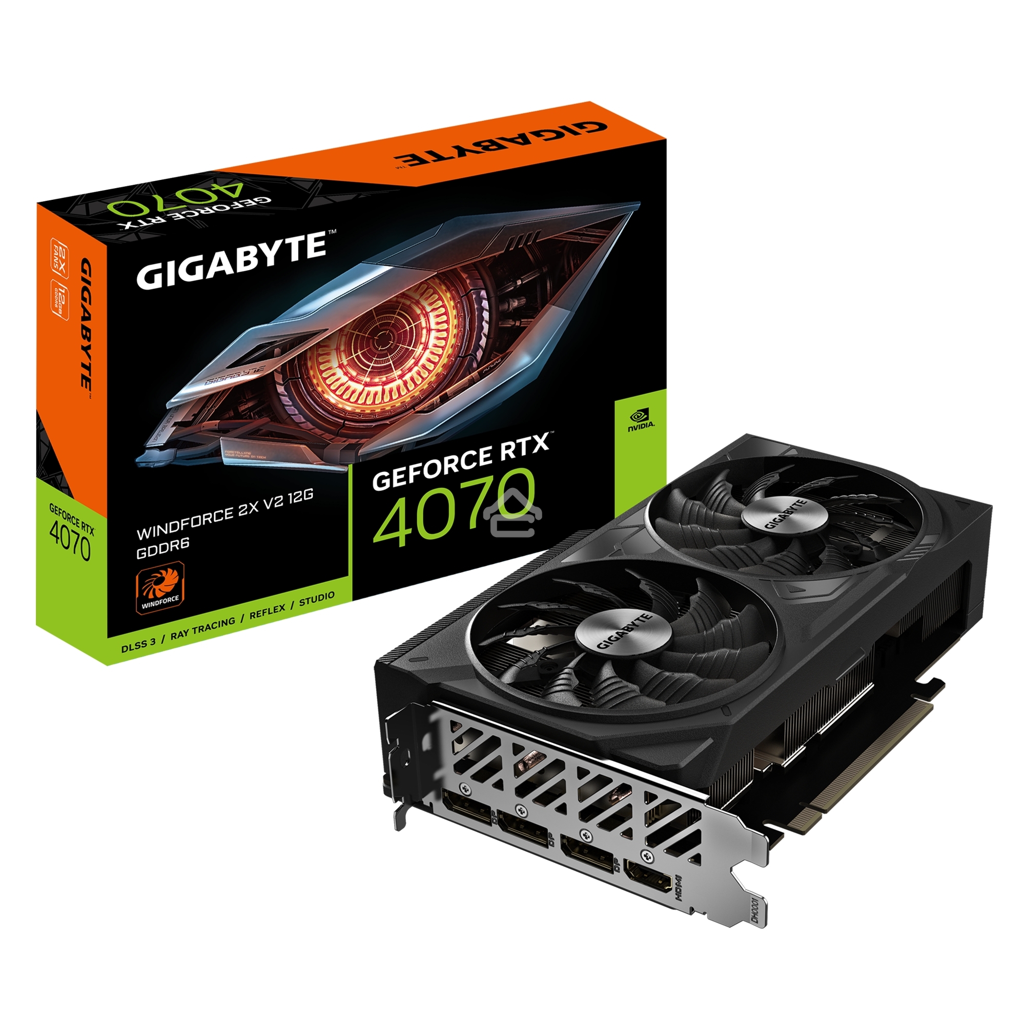 Видеокарта Gigabyte PCI-E 4.0 GV-N4070WF2V2-12GD NVIDIA GeForce RTX 4070 12Gb 192bit GDDR6 2475/20000 HDMIx1 DPx3 HDCP Ret
