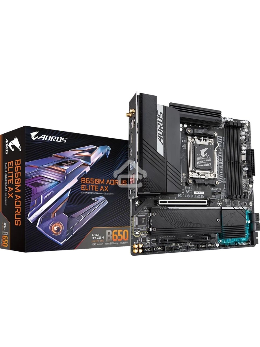 Материнская плата Gigabyte B650M AORUS ELITE AX, AM5, AMD B650, 4xDDR5, 4xSATA, 2xM.2, 1xPCI-E 5.0 x4, 1xPCI-E 4.0 x16, 1xHDMI, 1xDP, 1x 2.5Gb LAN, 4xUSB-A 2.0, 5xUSB-A 3.2 Gen 1, 2xUSB-A 3.2 Gen 2, 1xUSB-C 3.2 Gen 2, 2x3.5 мм, 7.1, Micro-ATX