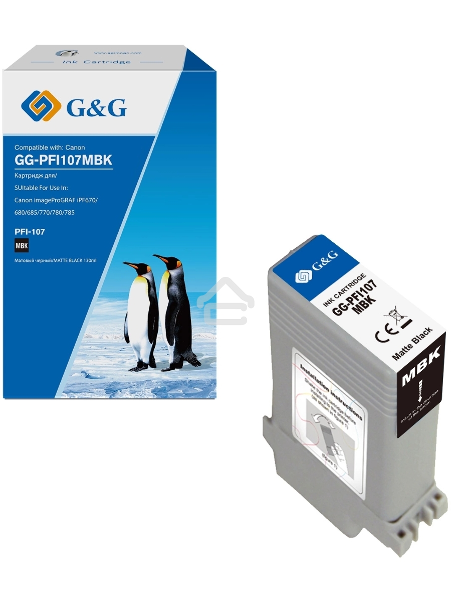 Картридж струйный G&G GG-PFI107MBK черный матовый (130мл) для Canon imageProGRAF iPF670/680/685/770/780/785