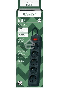 Сетевой фильтр Defender ES, 5.0м, 5 розеток, черный