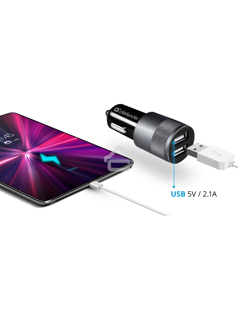 Зарядное устройство для авто Defender UCA-21 5V 2.1A