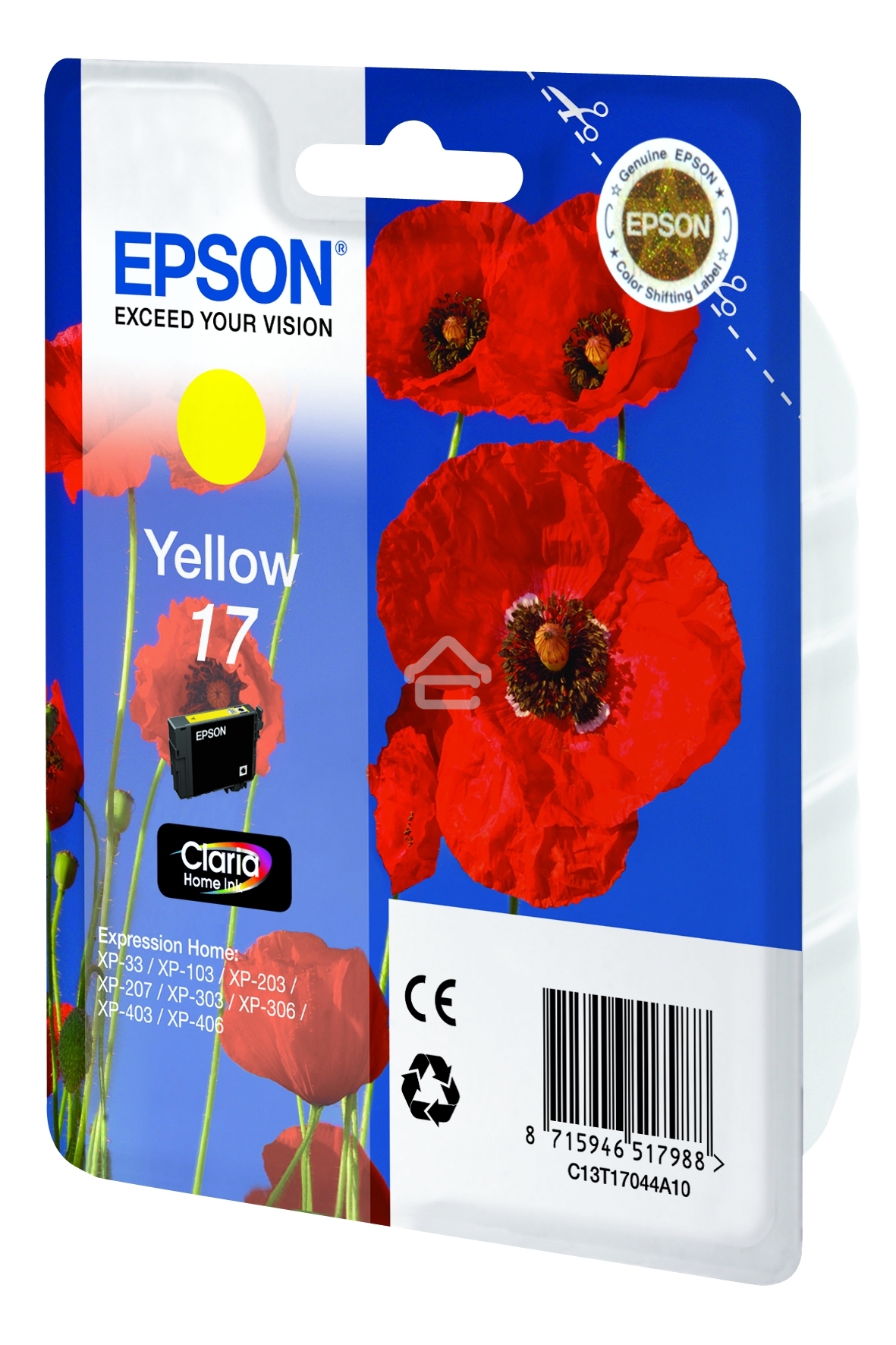 Картридж струйный Epson C13T17044A10 желтый (150 стр.) для Epson XP33/203/303
