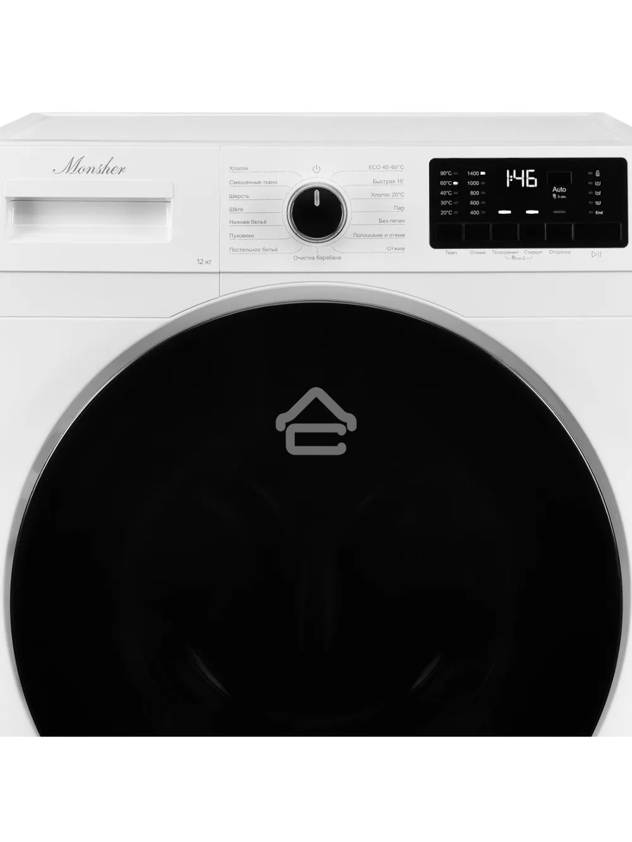 Стиральная машина MONSHER MWM 595 Blanc, High-Tech, загрузка 12 кг, 15 программ, 1400 об/мин. кнопочное/механическое управление, инверторный двигатель, отложенный старт, самодиагностика, блокировка от детей, энергоэффективность А+++, цвет белый