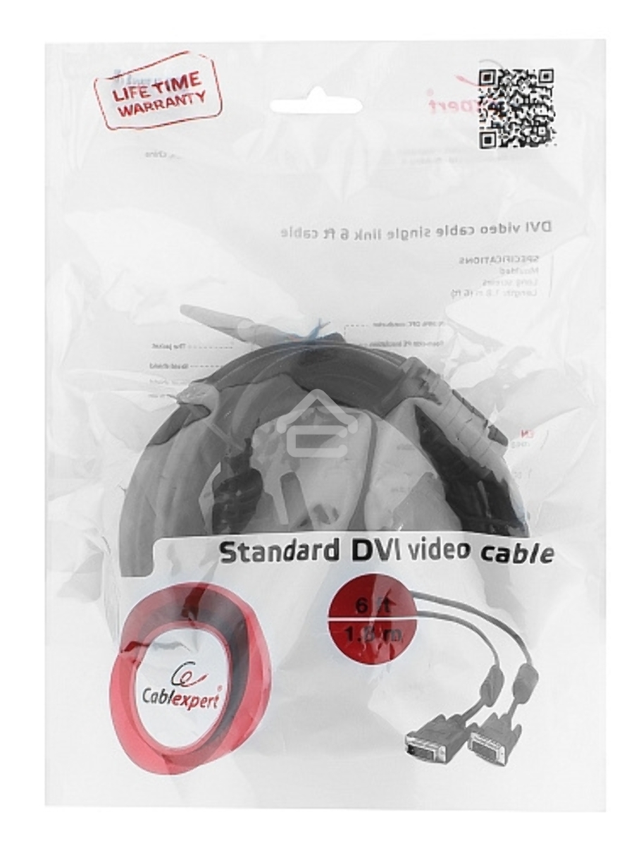 Кабель DVI-D single link Gembird/Cablexpert , 19M/19M, 1.8м, черный, экран, феррит.кольца, пакет (CC-DVI-BK-6)