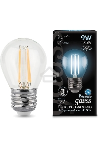 Лампа филам. Gauss 9Вт цок.:E27 шар 220B 4100K св.свеч.бел.ней. G45 (упак.:10шт) (105802209)