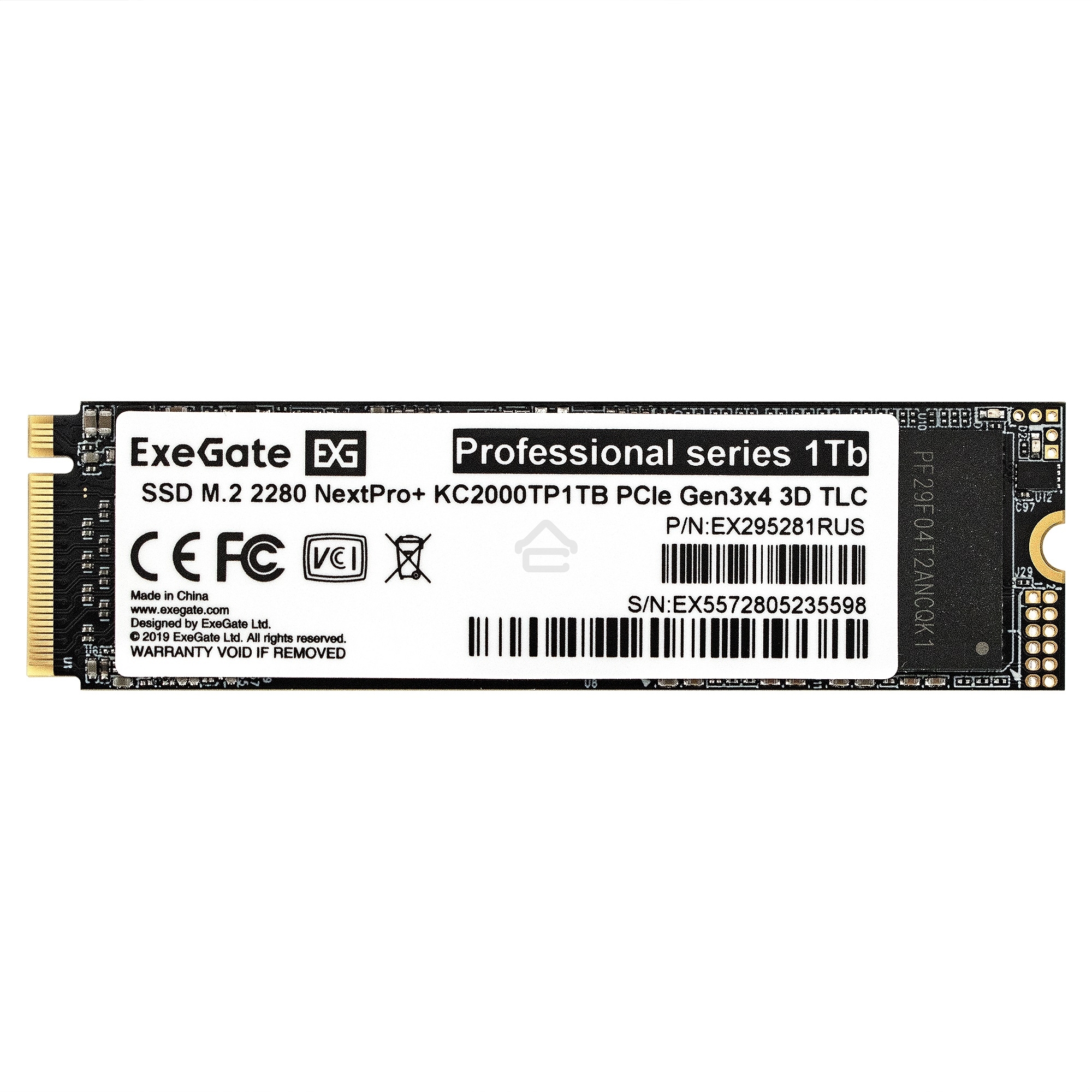 Накопитель SSD EXEGATE NEXTPRO+ KC2000TP1TB, 1Tb, PCIe 3.0 x4, M.2 2280, NVMe, R/W 1800/1400