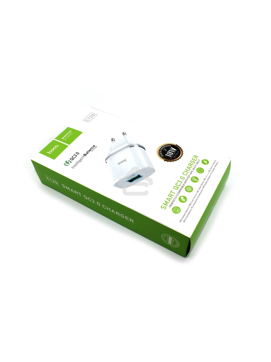 Блок питания (сетевой адаптер) HOCO С12Q Smart QC3.0, один порт USB, 5V, 3.0A, белый