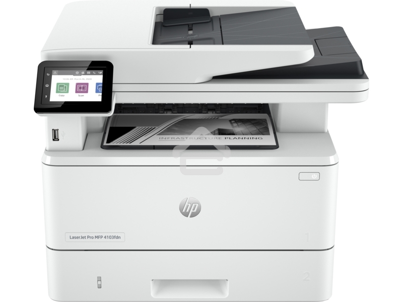 МФУ лазерное HP LaserJet Pro 4103fdn (2Z628A), A4, ч/б, печ. до 40 стр/мин., скан. до 29 стр/мин. (ч/б) 20 стр/мин. (цвет), 1200 x 1200 dpi, USB, RJ-45, Air Print, Mopria