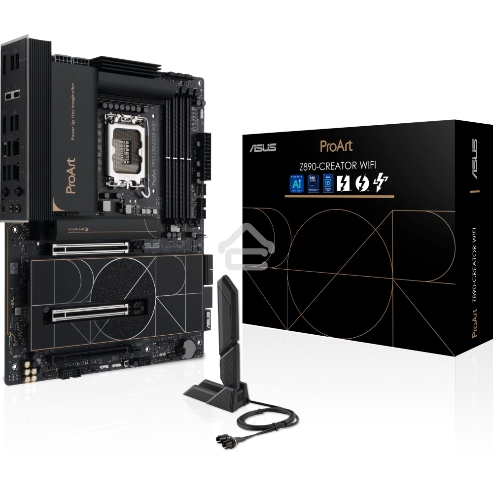 Материнская плата ASUS ProArt Z890-CREATOR WIFI, LGA 1851, Intel Z890, 4xDDR5, 4xSATA, 5xM.2, 2xPCIe 5.0 x16, 1xPCIe 4.0 x16, 1xHDMI, 1xDP, 1x 10Gb LAN, 1x 2.5Gb LAN, 2xUSB-C 10Gbps, 6xUSB-A 10Gbps, 1xUSB-A 2.0, 7.1, ATX
