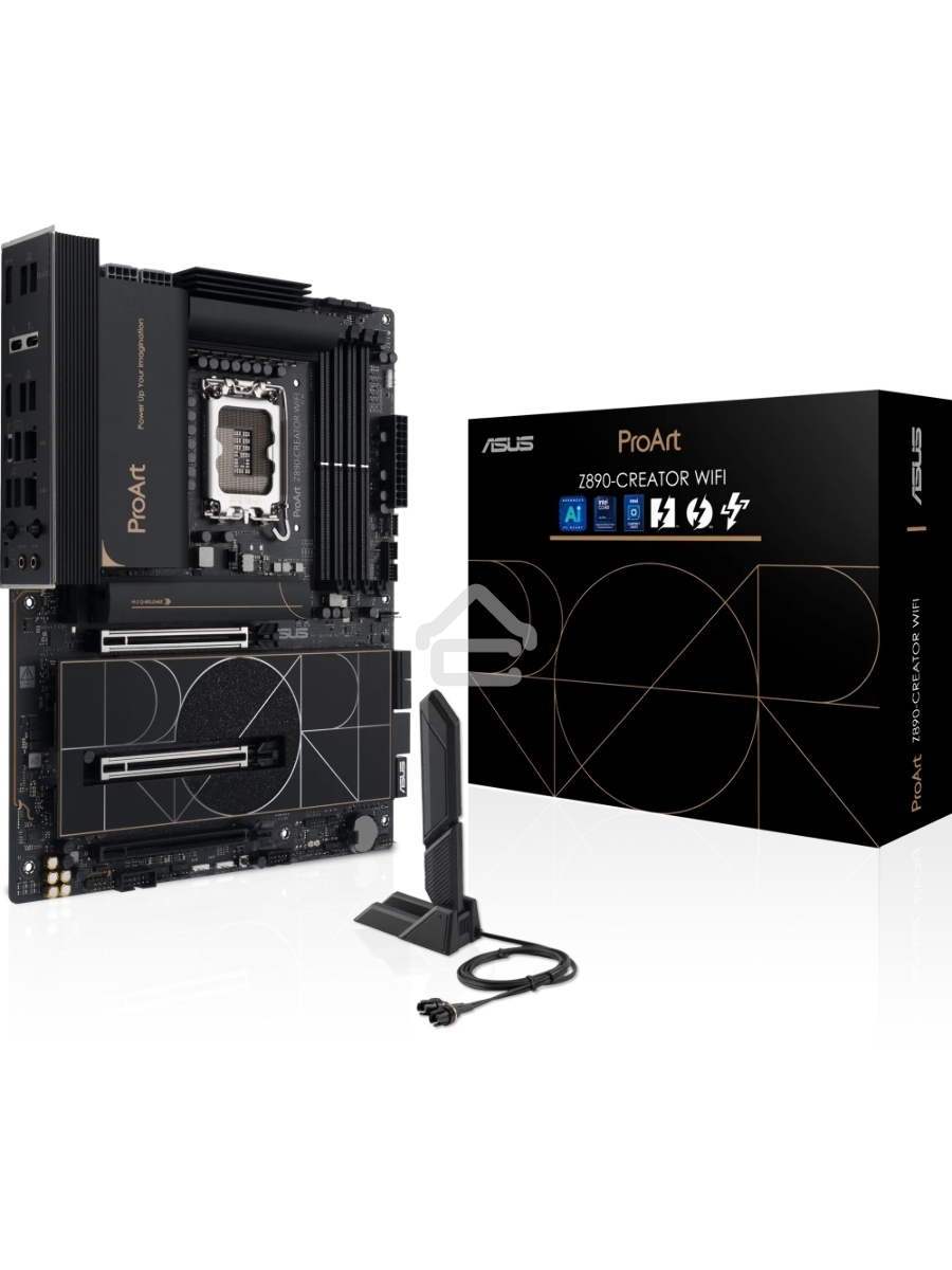 Материнская плата ASUS ProArt Z890-CREATOR WIFI, LGA 1851, Intel Z890, 4xDDR5, 4xSATA, 5xM.2, 2xPCIe 5.0 x16, 1xPCIe 4.0 x16, 1xHDMI, 1xDP, 1x 10Gb LAN, 1x 2.5Gb LAN, 2xUSB-C 10Gbps, 6xUSB-A 10Gbps, 1xUSB-A 2.0, 7.1, ATX