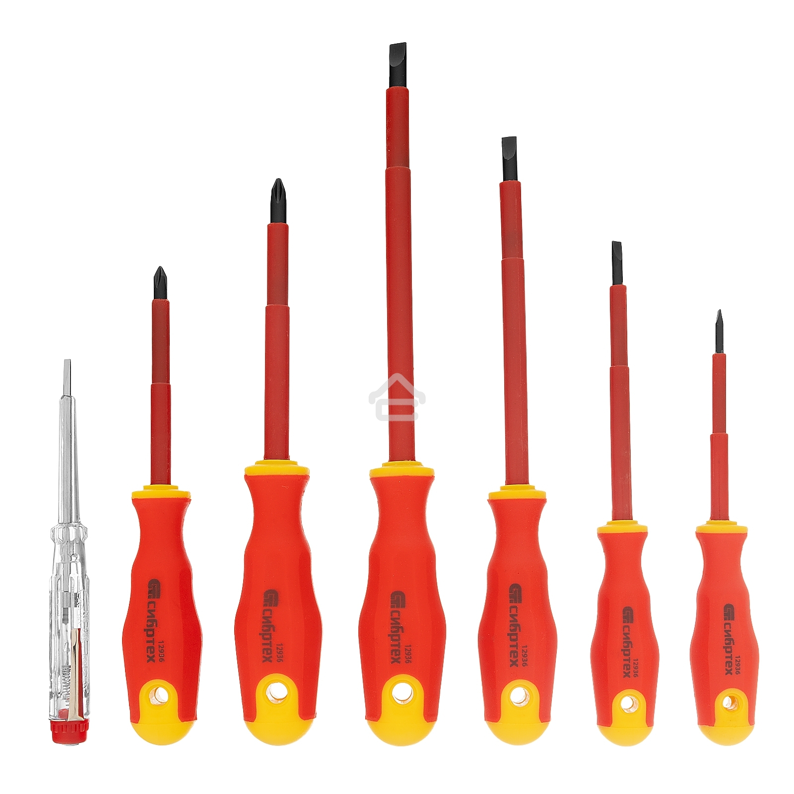 Набор отверток Сибртех диэлектрических до 1000в тестер crv двухкомпонентные рукоятки (7 шт.)