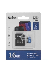 Флеш карта microSDHC 16GB Netac P500 <NT02P500STN-016G-R>  (с SD адаптером) 80MB/s