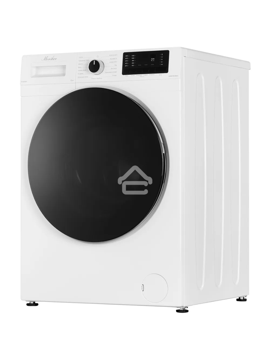 Стиральная машина MONSHER MWM 595 Blanc, High-Tech, загрузка 12 кг, 15 программ, 1400 об/мин. кнопочное/механическое управление, инверторный двигатель, отложенный старт, самодиагностика, блокировка от детей, энергоэффективность А+++, цвет белый