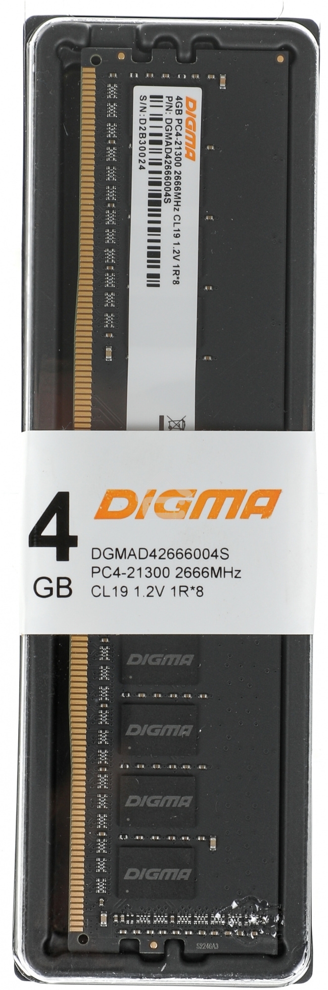Оперативная память Digma, DDR4, 4GB (1x4GB), 2666MHz, CL19, DIMM