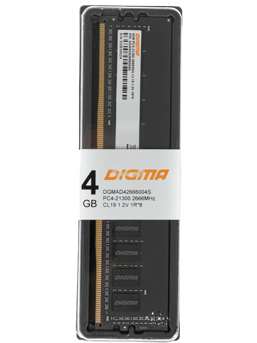Оперативная память Digma, DDR4, 4GB (1x4GB), 2666MHz, CL19, DIMM