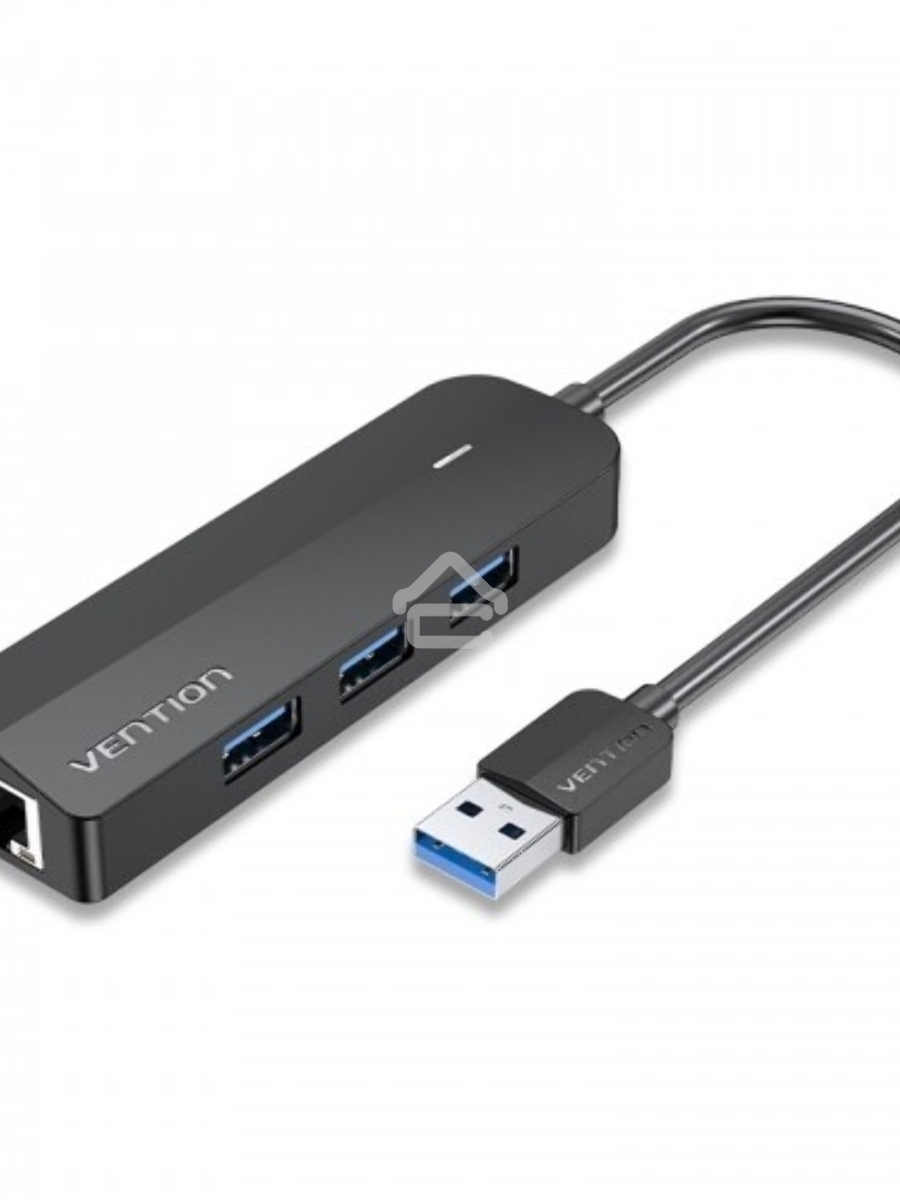 Сетевой адаптер Vention USB 3.0 M/Gigabit Ethernet RJ45 F+OTG хаб 3xUSB Черный - 0.15м.