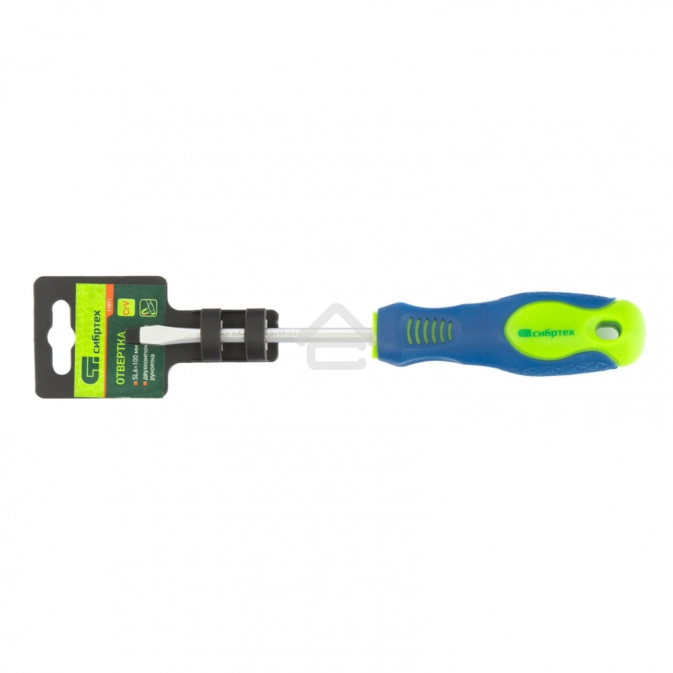 Отвертка, SL6,0 х 100 мм, CrV, двухкомпонентная рукоятка Сибртех