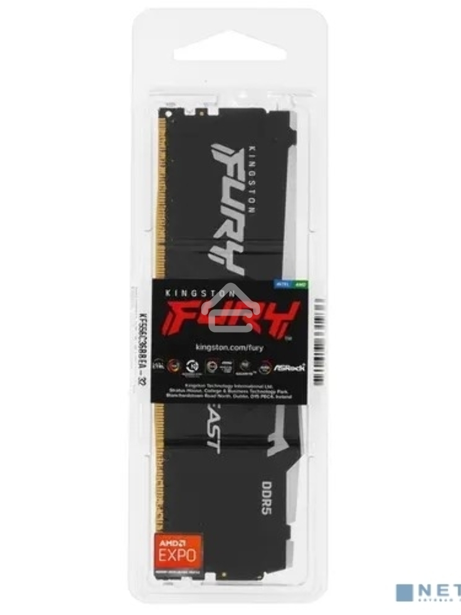 Оперативная память Kingston Fury Beast, DDR5, 32GB (1x32GB), 5600MHz, CL36, DIMM, радиатор, RGB, чёрный