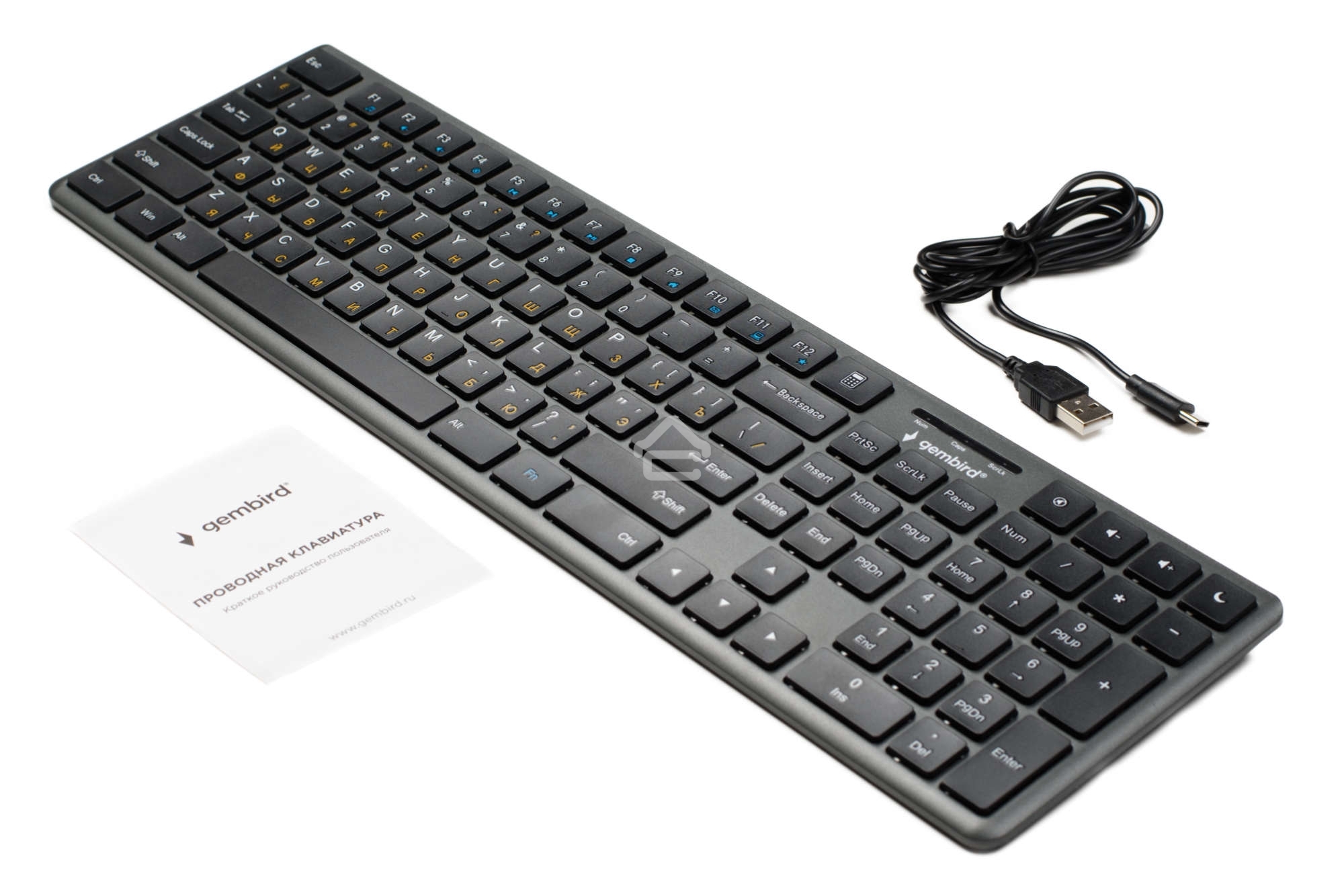 Проводная клавиатура Gembird KB-8460, полноразмерная, 103кл+5 доп, 12Fn, ножничная, тихая, 1.5м, черная