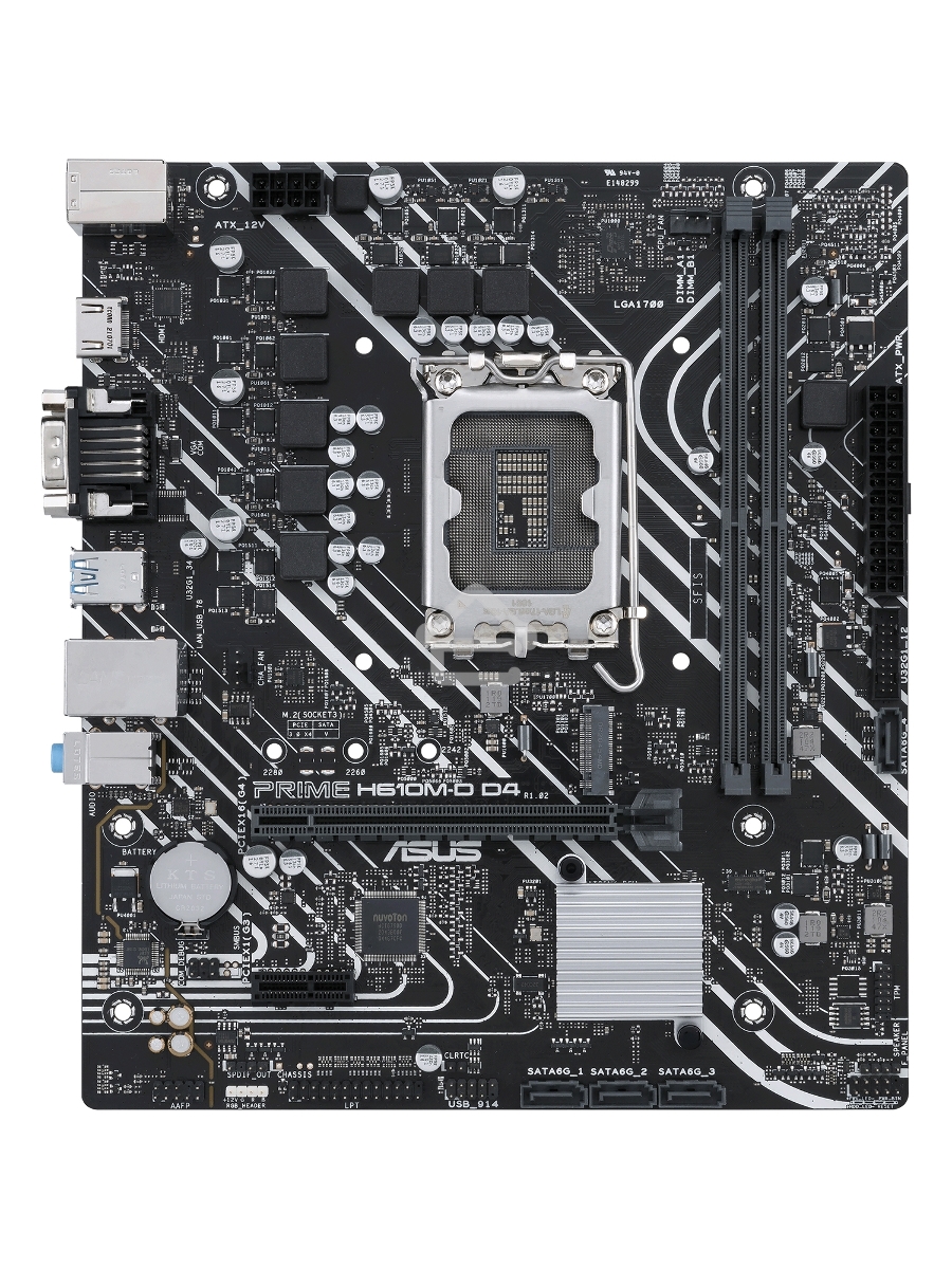 Материнская плата ASUS PRIME H610M-D D4, LGA 1700, Intel H610, 2xDDR4, 4xSATA, 1xM.2, 1xPCIe 4.0 x16, 1xPCI, 1xHDMI, 1xVGA, 1x 1Gb LAN, 2xUSB-A 2.0, 2xUSB-A 3.2 Gen 1, 3x3.5 мм, 7.1, mATX