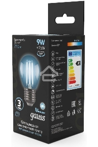 Лампа филам. Gauss 9Вт цок.:E27 шар 220B 4100K св.свеч.бел.ней. G45 (упак.:10шт) (105802209)