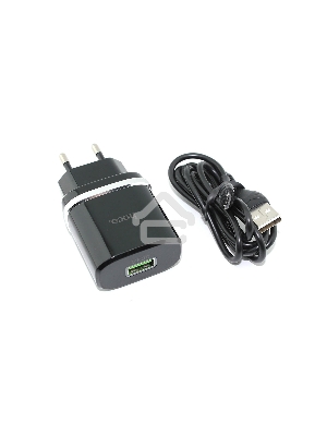 Блок питания (сетевой адаптер) HOCO С12Q Smart QC3.0, кабель Micro USB, USB, 5V, 3.0A, черный