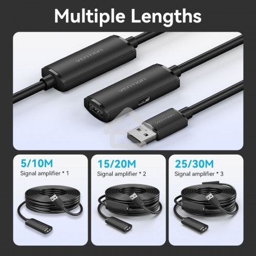 Активный кабель-удлинитель Vention USB 2.0 AM/AF с усилителем - 20м черный