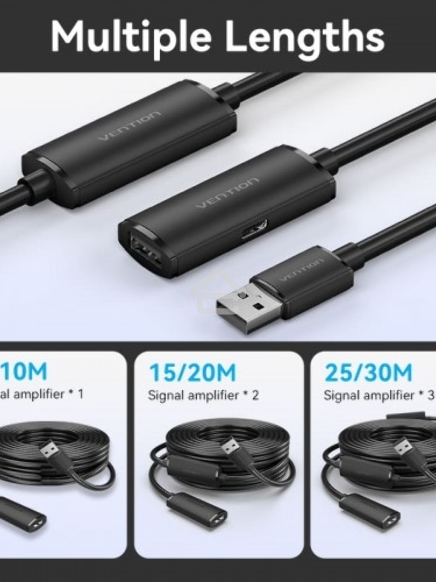 Активный кабель-удлинитель Vention USB 2.0 AM/AF с усилителем - 20м Черный