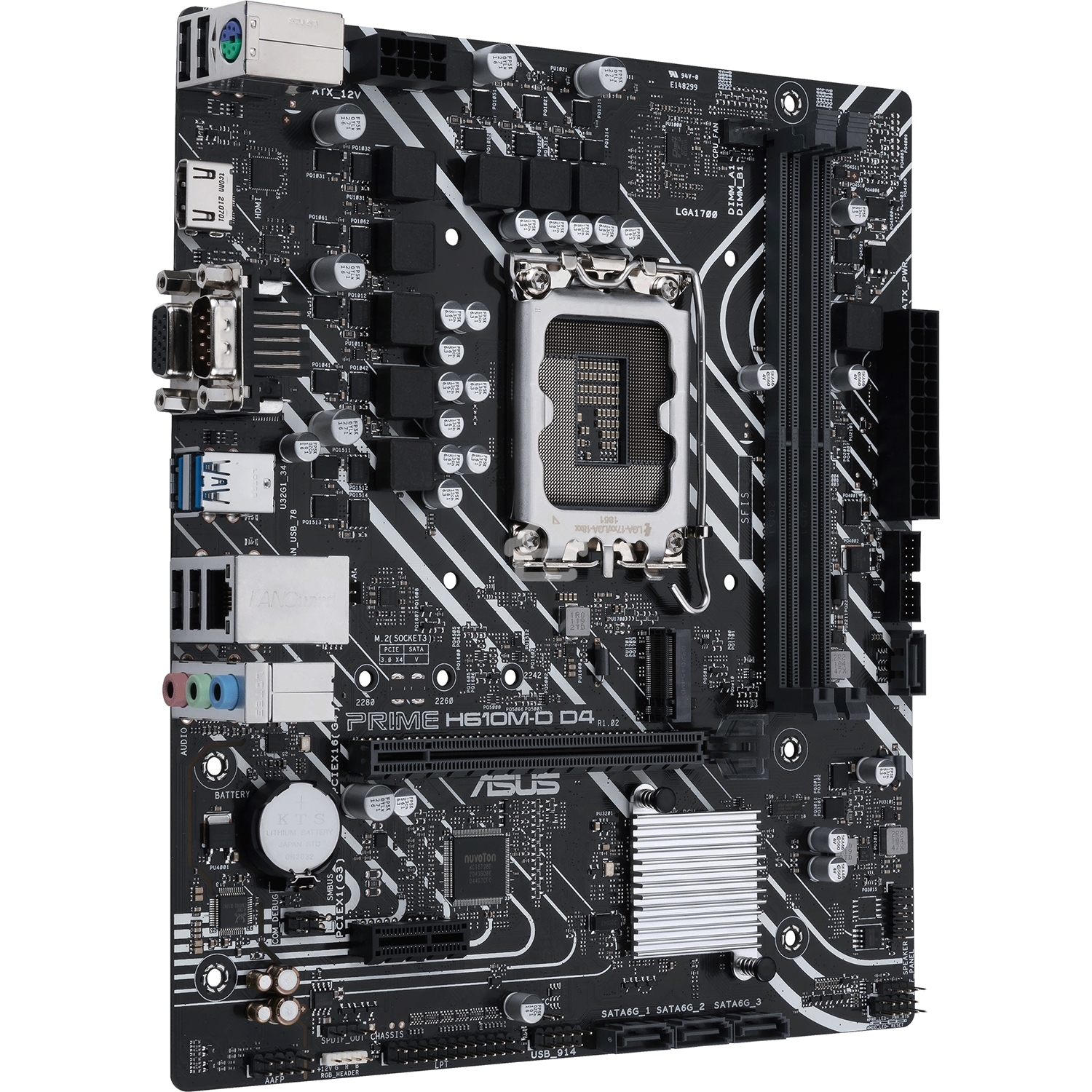 Материнская плата ASUS PRIME H610M-D D4, LGA 1700, Intel H610, 2xDDR4, 4xSATA, 1xM.2, 1xPCIe 4.0 x16, 1xPCI, 1xHDMI, 1xVGA, 1x 1Gb LAN, 2xUSB-A 2.0, 2xUSB-A 3.2 Gen 1, 3x3.5 мм, 7.1, mATX