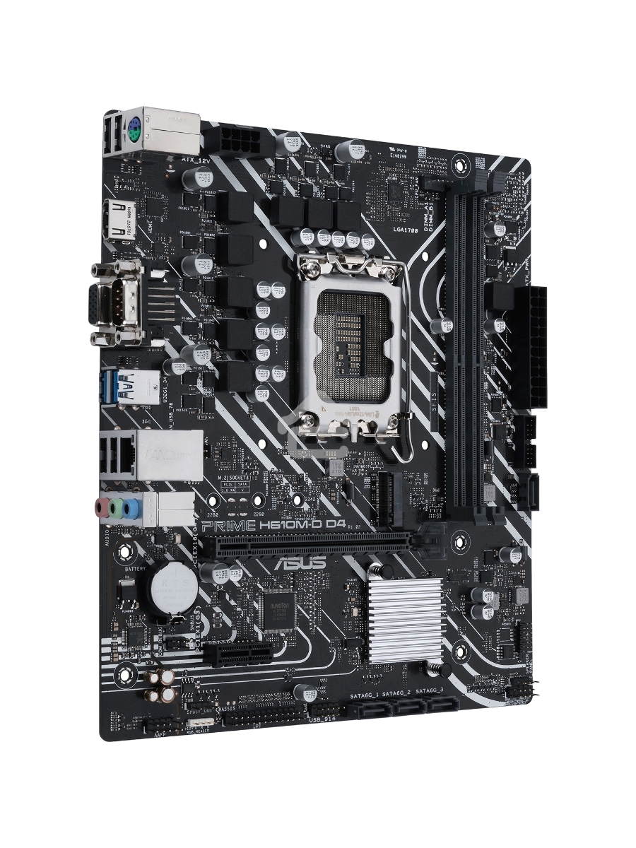 Материнская плата ASUS PRIME H610M-D D4, LGA 1700, Intel H610, 2xDDR4, 4xSATA, 1xM.2, 1xPCIe 4.0 x16, 1xPCI, 1xHDMI, 1xVGA, 1x 1Gb LAN, 2xUSB-A 2.0, 2xUSB-A 3.2 Gen 1, 3x3.5 мм, 7.1, mATX