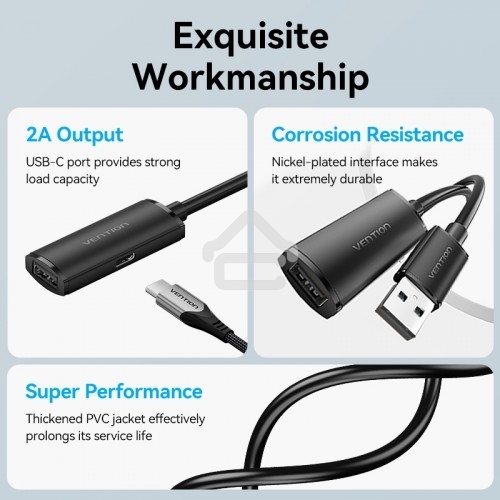 Активный кабель-удлинитель Vention USB 2.0 AM/AF с усилителем - 20м черный