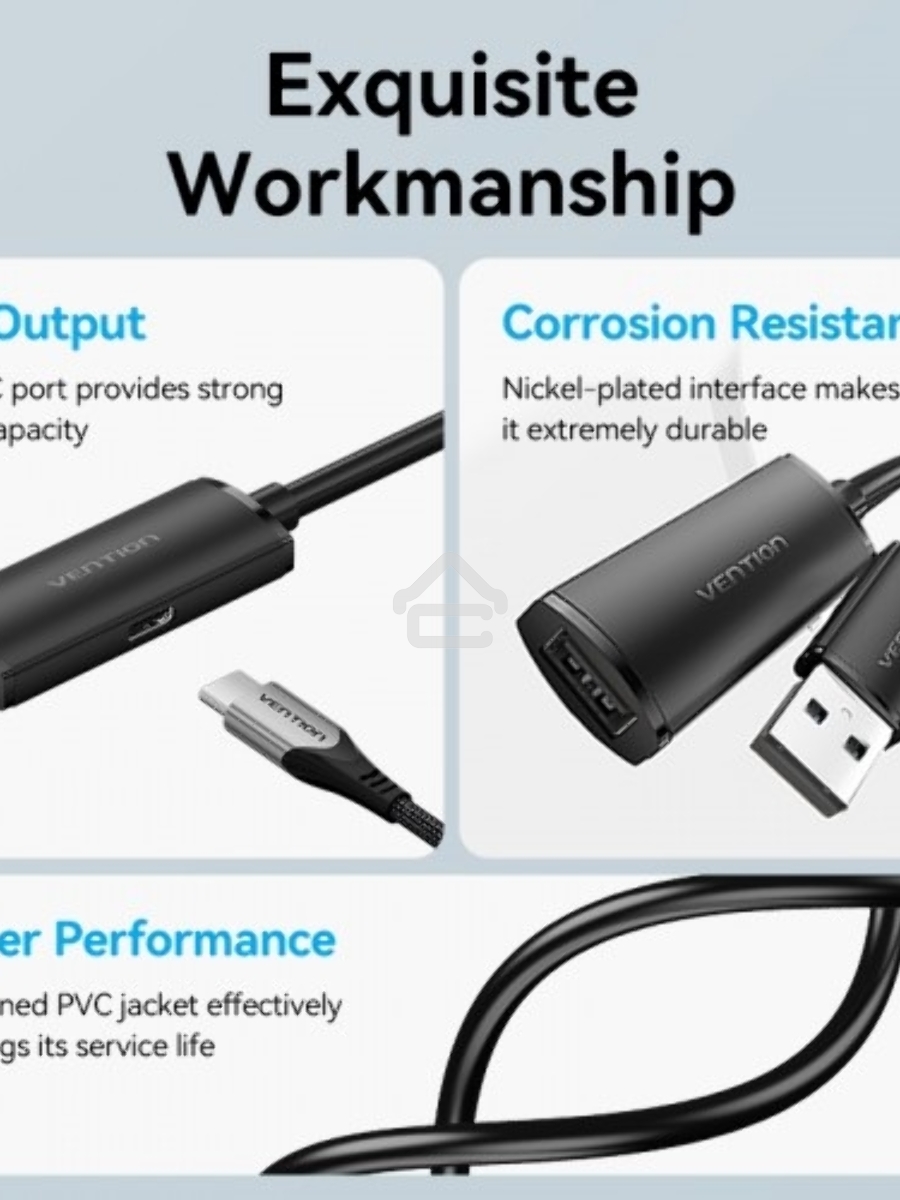 Активный кабель-удлинитель Vention USB 2.0 AM/AF с усилителем - 20м Черный