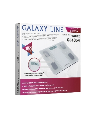Весы напольные многофункциональные Galaxy Line GL 4854, белый, электронные, элемент питания типа «AAA», 2 шт в комплекте, сверхточная сенсорная электронная система, платформа из высокопрочного стекла, жидкокристаллический дисплей, максимально допустимый в