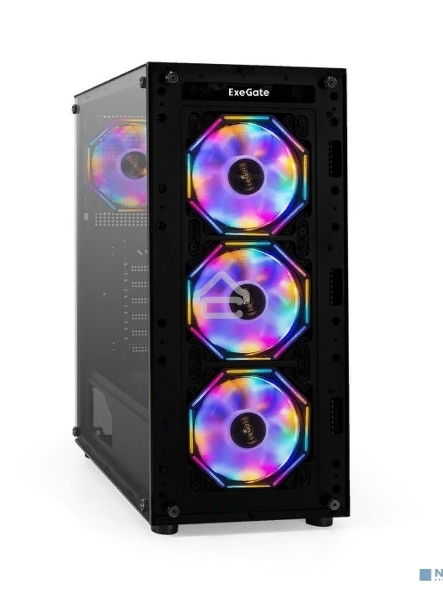 Компьютерный корпус Miditower ExeGate i3 BASE (ATX, без БП, с окном, 1*USB+1*USB3.0, аудио, 4 вент. 12см с RGB подсветкой)