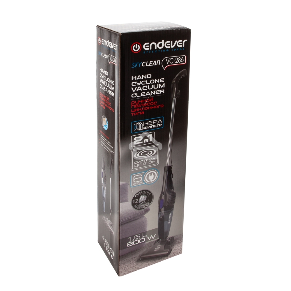 Пылесос вертикальный Endever VC-286 серый, питание от сети, 100 Вт, уборка сухая, пылесборник 1.9 л