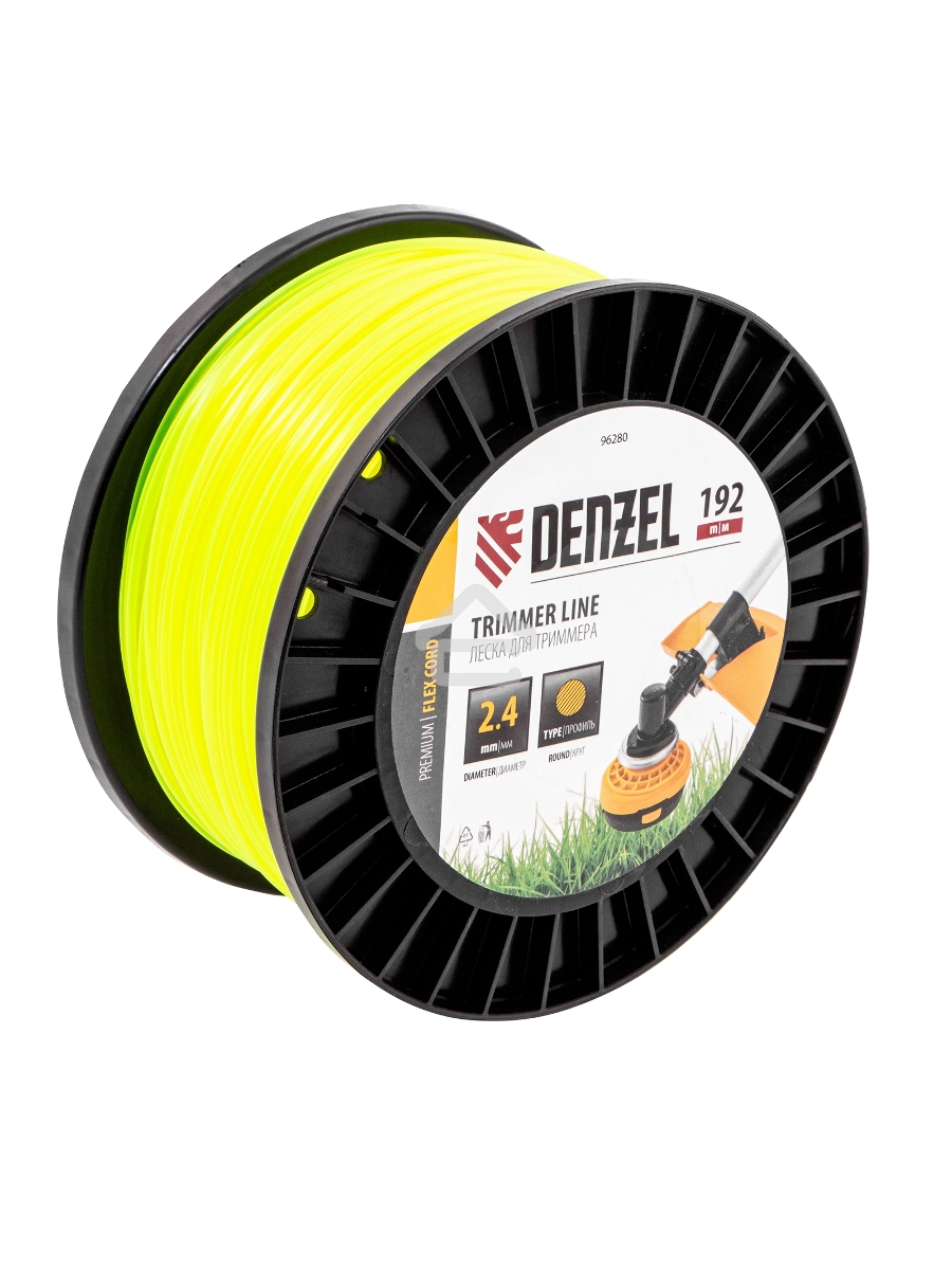 Леска для триммера круглая, 2,4мм х 192м, на DIN катушке FLEX CORD Denzel