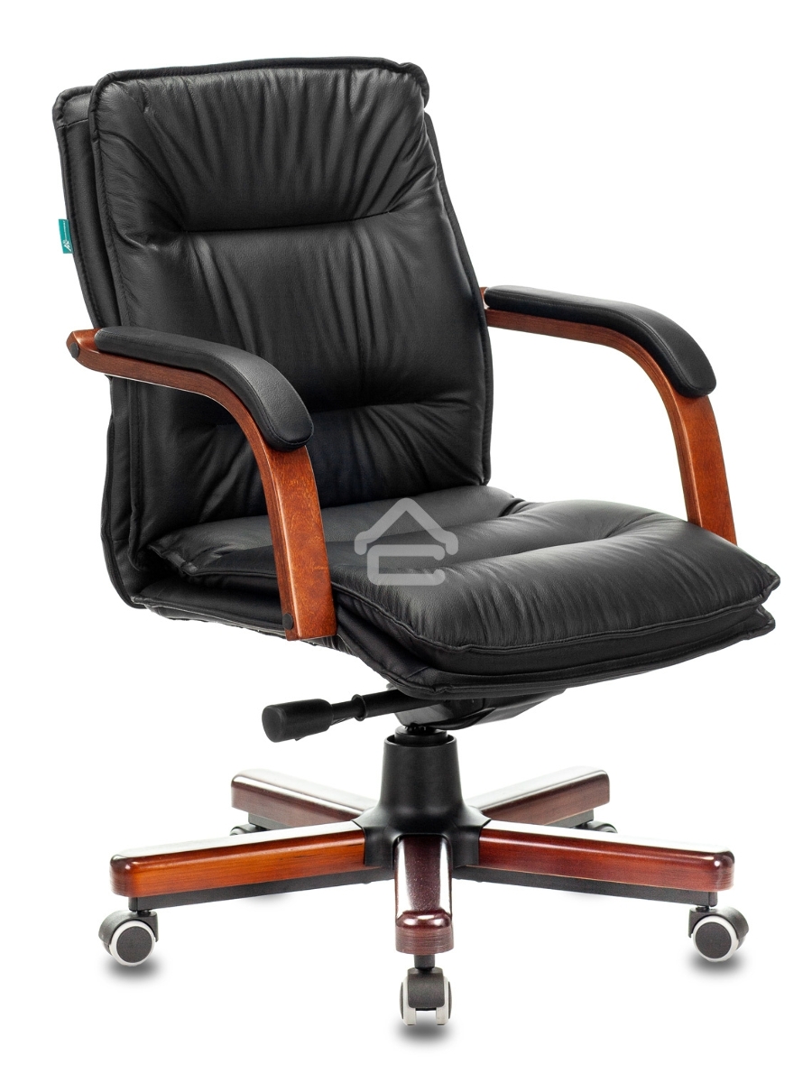 Кресло руководителя Бюрократ T-9927WALNUT-LOW/BL черный, кожа, низкая спинка, крестовина дерево