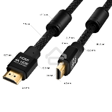 Кабель GCR 10.0m HDMI версия 2.0, HDR 4:2:0, Ultra HD, 4K 60 fps 60Hz/5K*30Hz, 3D, AUDIO, 18.0 Гбит/с, 28/28 AWG, OD7.8мм, тройной экран, черный нейлон, AL корпус черный, фер.кольца, GCR-53191 GCR Кабель 10.0m HDMI версия 2.0, HDR 4:2:0, Ultra HD, 4K 60 f