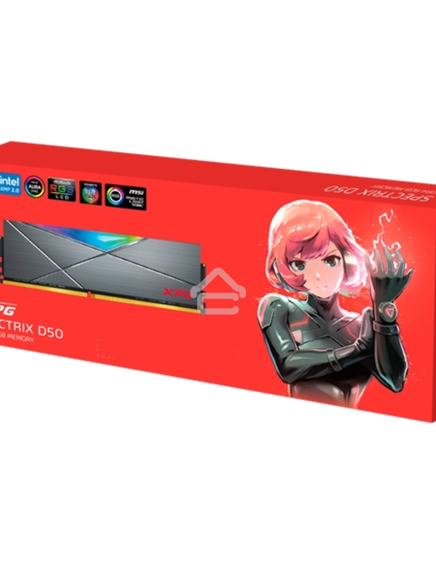 Оперативная память XPG Spectrix D50 RGB, DDR4, 32GB (2x16GB), 3200MHz, CL16, UDIMM, с радиатором, RGB, серый