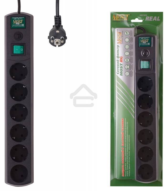 Сетевой фильтр Most RG 5 м, 6 розеток, черный, коробка