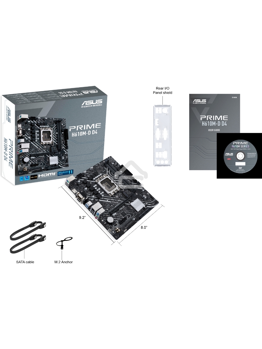 Материнская плата ASUS PRIME H610M-D D4, LGA 1700, Intel H610, 2xDDR4, 4xSATA, 1xM.2, 1xPCIe 4.0 x16, 1xPCI, 1xHDMI, 1xVGA, 1x 1Gb LAN, 2xUSB-A 2.0, 2xUSB-A 3.2 Gen 1, 3x3.5 мм, 7.1, mATX
